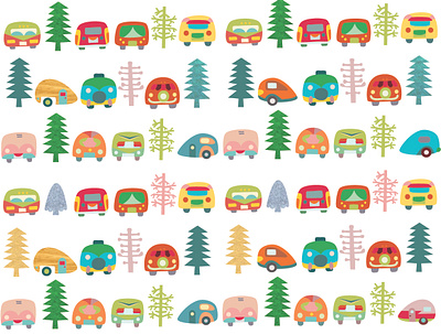 Campers Pattern campers camping children illustration colorful illustration kids illustration nature art patterns surface design teen art toy art trees