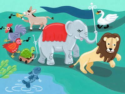 Parade of Animals animal art animals children illustration colorful festive fun art illustration kids illustration toy art