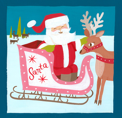 Santa animal art children illustration christmas colorful festive holiday illustration kids illustration retro santa toy art