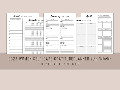 Women Selfcare Gratitude Planner 2023 2023 planner amazon kdp goal planner graphic design kdp interior period tracker vision planner women selfcare planner
