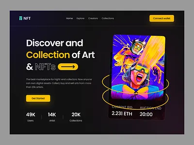 NFT Marketplace Website Design landing page nft nft design nft header nft landing page nft marketplace nft web nft website ui web design web3 website
