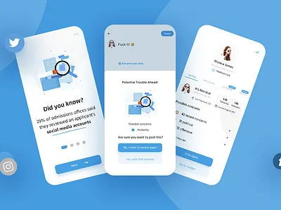 App that checks content before its published on Social Media action sheet branding business button card cart design designer empty state mobile onboarding poland primary priotrovska profile search simple social media user user interface