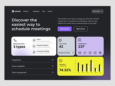 schedo: online meetings, saas website in webflow analytics calendar data design events landing page manage meetings productivity saas sales software task todo web web design webdesign webflow webpage website