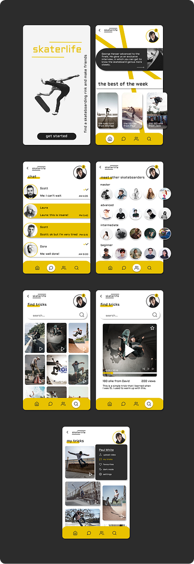 App for skateboarders animation design illustration ui vector
