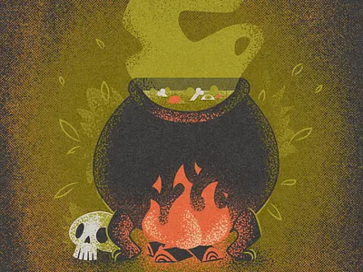 Cauldron - Fright Fall Challenge boiling bones cauldron fire fireplace fright fall frightfall2022 hellsjells illustration kettle pot skull soup steam steamy textured textured illustration witch