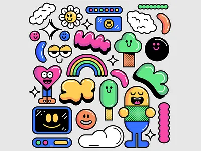 Random Doodles blue color fun green happy illustration pink vector yellow
