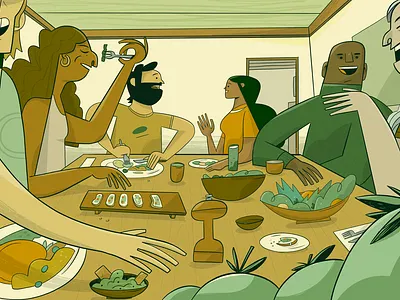 who's at the table? character design clean food friday fun illustration newsletter share vegan