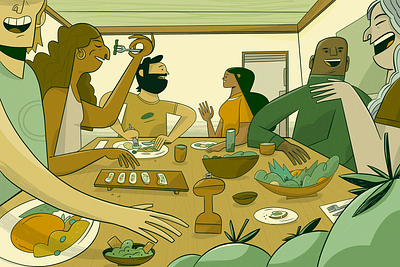 who's at the table? character design clean food friday fun illustration newsletter share vegan