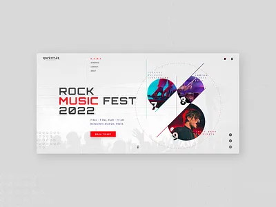 Rock Music Fest Concept Hero 2022 black booking colorful creative design fest festival fun hero music pop product red rock ticket ui ux vector white