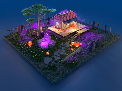 Halloween Cabin 3d art blender c4d cabin cinema4d color graphic design halloween horror illustration illustrations isometric lowpoly pumpkin spooky