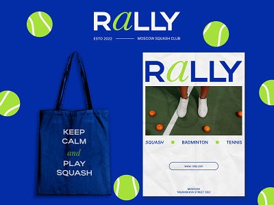 RALLY - SQUASH CLUB brand design brand identity branding color palette creative design challenge font graphic design identity logo logo design logotype mockup poster poster design sport club sport logo tennis typography