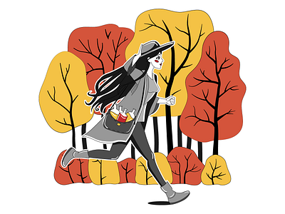Inktober. Scurry atumn character colors concept design flat graphics illustration inktober magic magical run vector woman