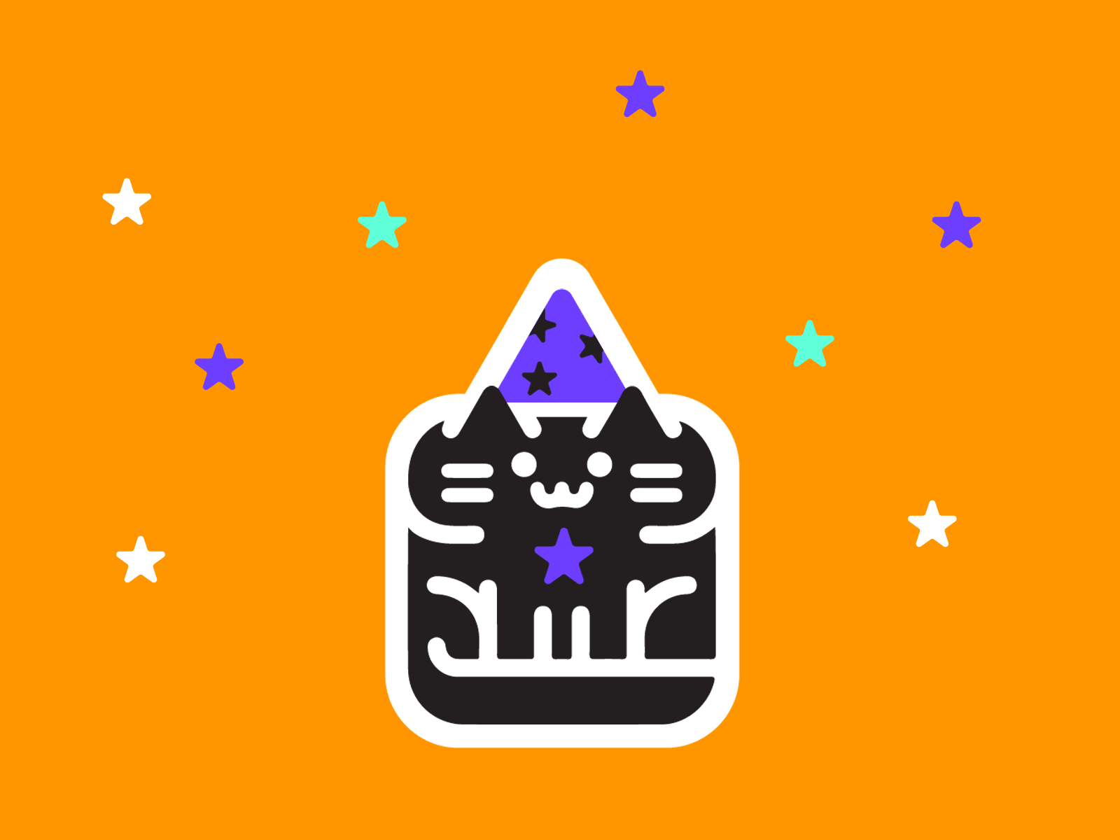 Mew Shall Not Pass animation cat clean cute halloween illustration kawaii logo meow minimal simple spooky vector wizard
