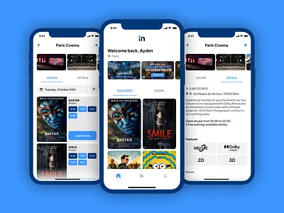 Cinema mobile app app apple avatar beginner cinema concept deluxe design figma film ios iphone mobile movie paris phone show showtime ui ux