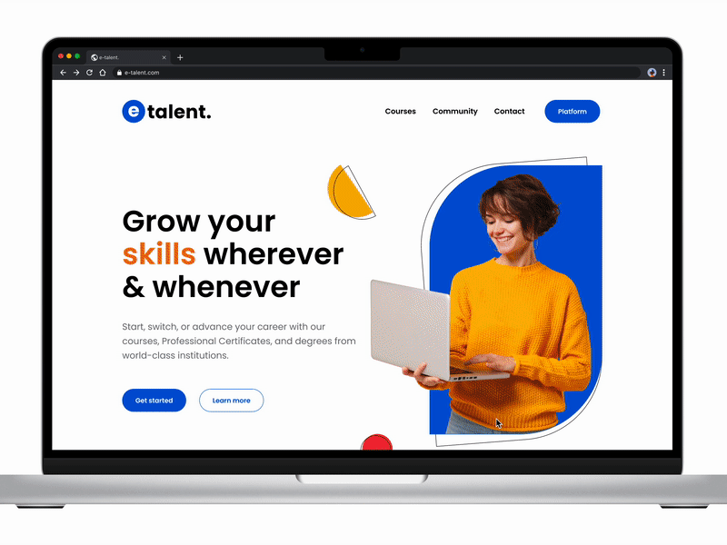 e-learning platform website e learing education geometric graphic design landingpage primary colors product design shapes uxui web design website