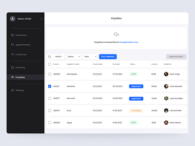 Fintech Dashboard banking dashboard fintech payables ui ux