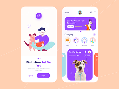 Pet Adopt App Design adopt app adoption animal app animal lover app design app ui cat app dog app illustration mobile app pet adoption pet app pet app ui pet care pet mobile app pet shop petshop rabbit app ui ux