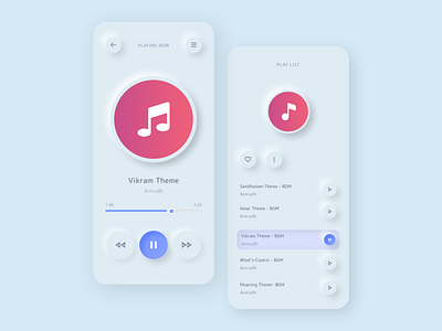 NEUMORPHISM For Music Play list logo ui