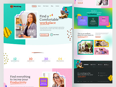 Co-Working Space Website Landing Page Template cloud working space co working space design startup studio team ui ui ux uidesign uiux virtual office webdesign work working working space workingspace workoffice