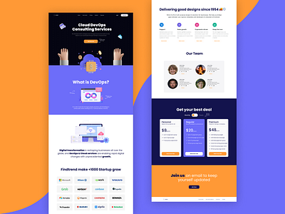 DevOps Cloud Consulting Services Landing Page UI Design 3d illustration animation cloud consulting design devops figma landing page mockup orange purple services soft ui ui user flow ux web design website wireframe