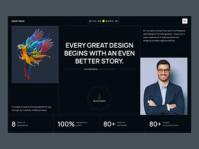 Personal website cms dark web header hero design minimal persona personal site portfolio web webflow