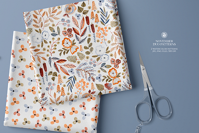 November Watercolor Duo Patterns design fabrics flowers seamless pattern watercolor