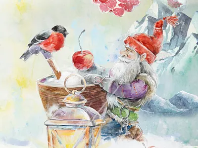Swedish gnoms for the greeting cards illustration watercolor