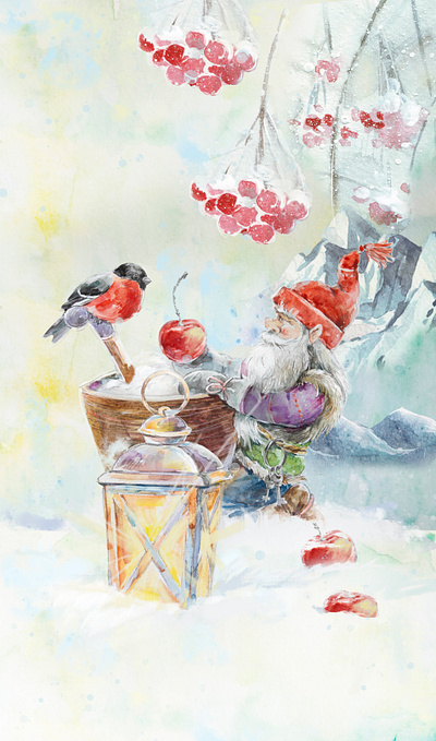 Swedish gnoms for the greeting cards illustration watercolor
