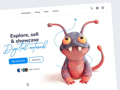 NFT marketplace website 3d artwork avatar blockchain card character creator creature explore lightmode marketplace nft sell showcase web website