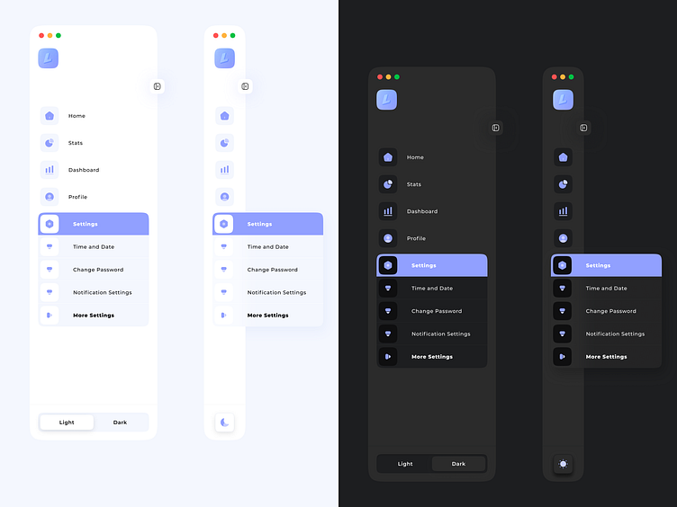 Side navbar light and dark mode by Likith on Dribbble