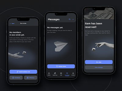 Share it. app — Feedback, Empty States app dark dark mode design e commerce empty state empty states feedback illustration mobile theme ui ux