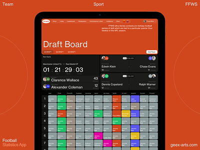 Draft Board dashboard fantasy football interface ios ipad mobile network news nfl sport