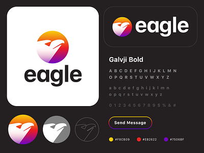 Eagle Logo and Style Guide air animal nature bird brand identity branding button circular round composition crypto nft eagle fly for sale unused buy gradient modern colors hawk logo mark symbol icon metaverse page layout plane tech technology it type typography text custom