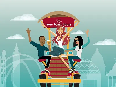 Wee Toast Tours – Post-Pandemic promotional illustration beerbike belfast illustration landing page london tourism transport travel vector