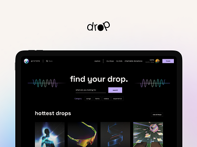 Drop: web UI for NFT platform app blockchain decentralized defi interface nft nft platform platform product design ui visual identity web 3.0 web design