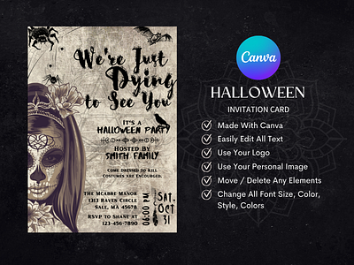 Halloween Party | Halloween Flyer | Halloween Invitations | Hall canva dark design halloween halloween invitation halloween template illustration invitation card invitation template logo