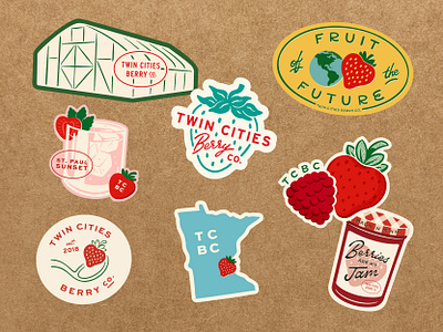 TCBC Sticker Pack berries branding design digital art drawing farm fruit graphic design illustration illustrator jam logo minnesota sticker sticker pack strawberry twin cities typography typography art vector