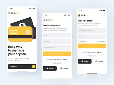 Slashpay Wallet App - Onboarding app design banking app blockchain crypto cryptocurrency digital banking finance fintech fintech app ios app minimalist mobile app mobile banking nft onboarding product design splash screen ui uiux ux