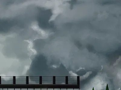 Stormy Sky and White Building builiding clouds gray minimalism pines procreate sky stormy sky white builiding