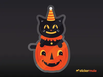 Meowlloween black cat cat halloween illustration meowllaween pin pumpkin stickermule