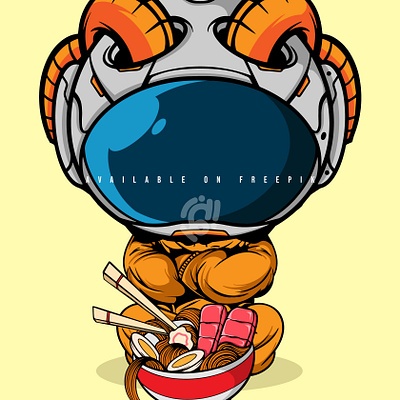 CUTE ASTRONAUT WITH BIG BOWL RAMEN art astronaut character cute design doodle illustration japanese ramen vector