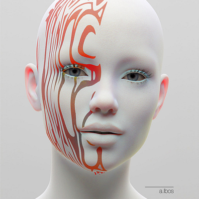 She 3d abstract beautiful design generative girl red render white