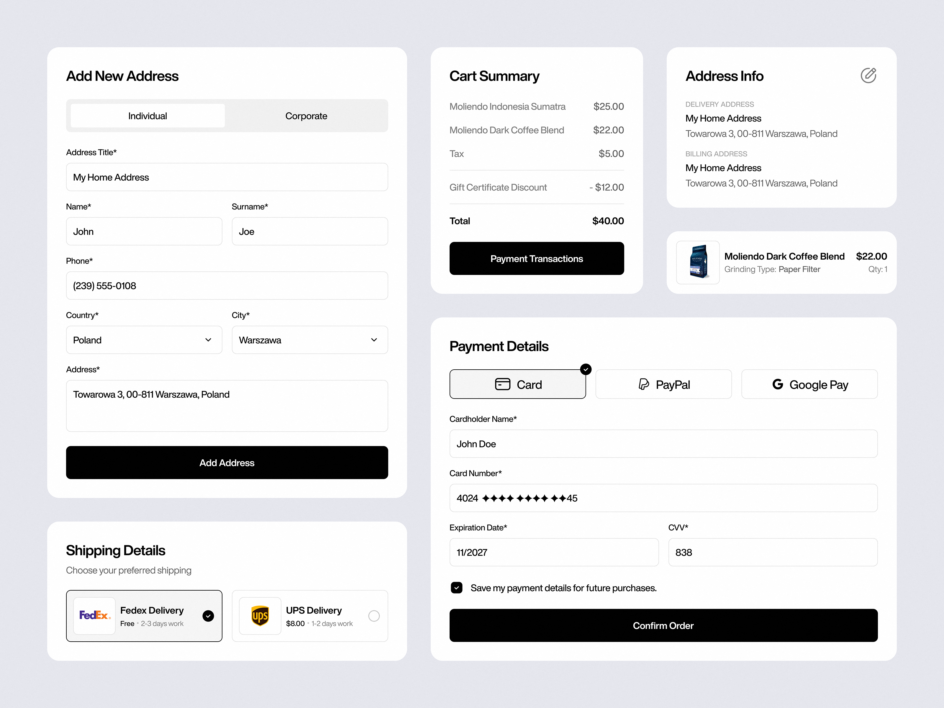 E-Commerce - Components address address detail app cards cart summary commerce components design desktop e commerce elements order order summary payment product shipping ui