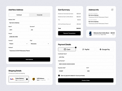 E-Commerce - Components address address detail app cards cart summary commerce components design desktop e commerce elements order order summary payment product shipping ui