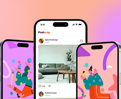PostCrap - Social Media App app design figma illustration ui ui des ui design vector