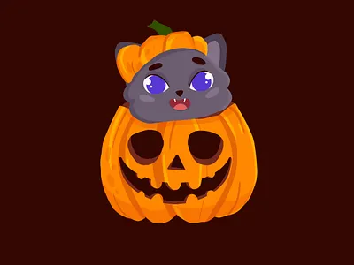 Cat in a pumpkin cat contest halloween illustration pumpkin