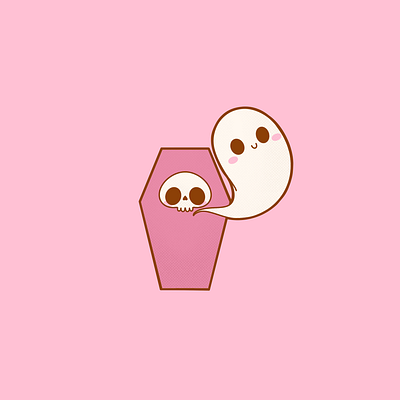 Spoopy coffin coffin cute cute art digital illustration ghost illustration kawaii pink procreate skull spoopy