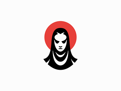 Evil Nun Logo branding death design evil face flat horror identity illustration logo mark myth nightmare nun portrait red simple symbol vector woman