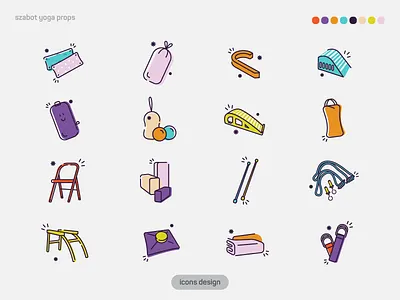 Yoga Props Icons art branding colorful design fit fitness graphic design icons illustration logo minimal props set vector work out yoga