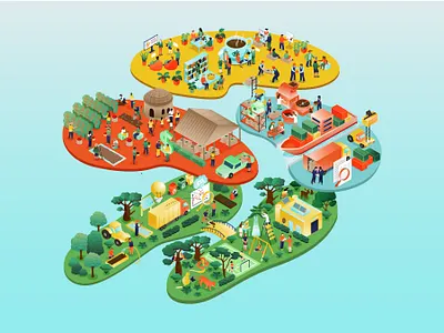 Isometric Illustration for NKG 3d animal co2 coffee coffee company coffeeindustry coffeemaking eco ecology factory farmers grass green illustration isometric nature planet supply chain tree workers